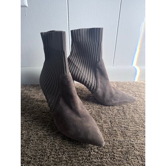 GIANVITO ROSSI taupe gray brown stiletto suede leather pointed Katie sock boots - Picture 3 of 12